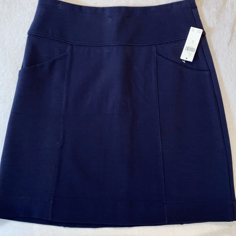 NWT Maeve a-line knit navy wide waist band back zip skirt Sz M